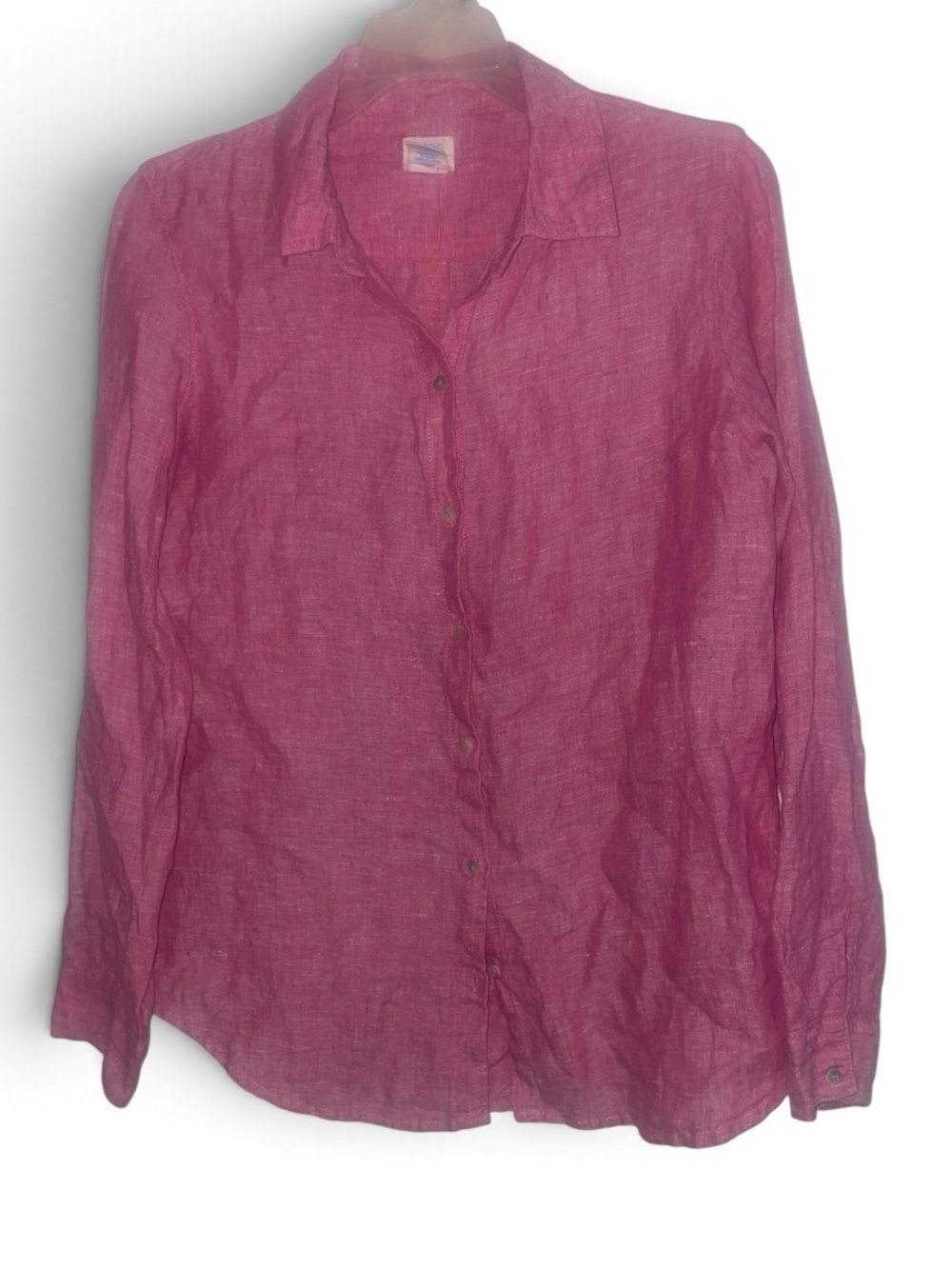 Sigrid Olsen pink 100% linen long-sleeve button-down shirt.